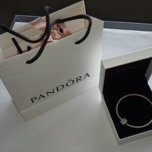 PANDORA Sterling Silver SHINE BRIGHT SNOWFLAKE Mesh Bangle Bracelet STAR NWB